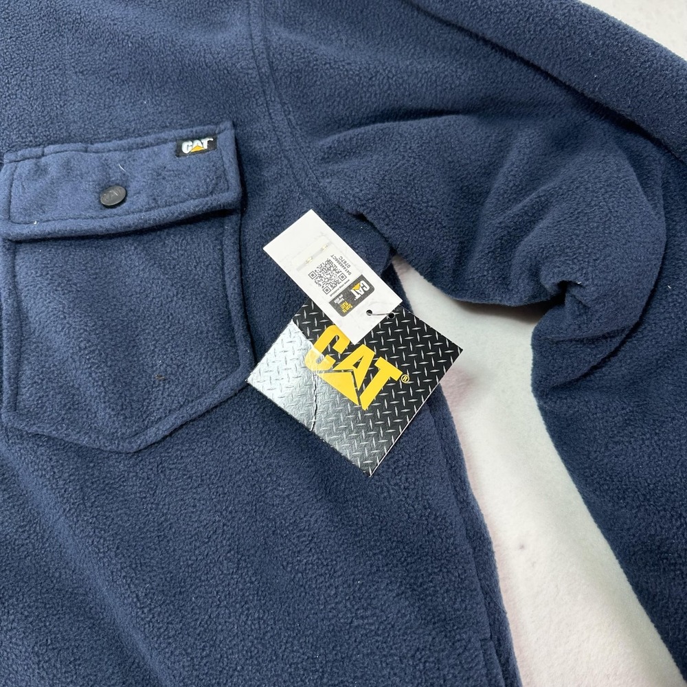 CAT Active Work Jacket Mens Medium Navy Blue Hooded Fleece Quilted Lined Durable - Picture 3 of 15
